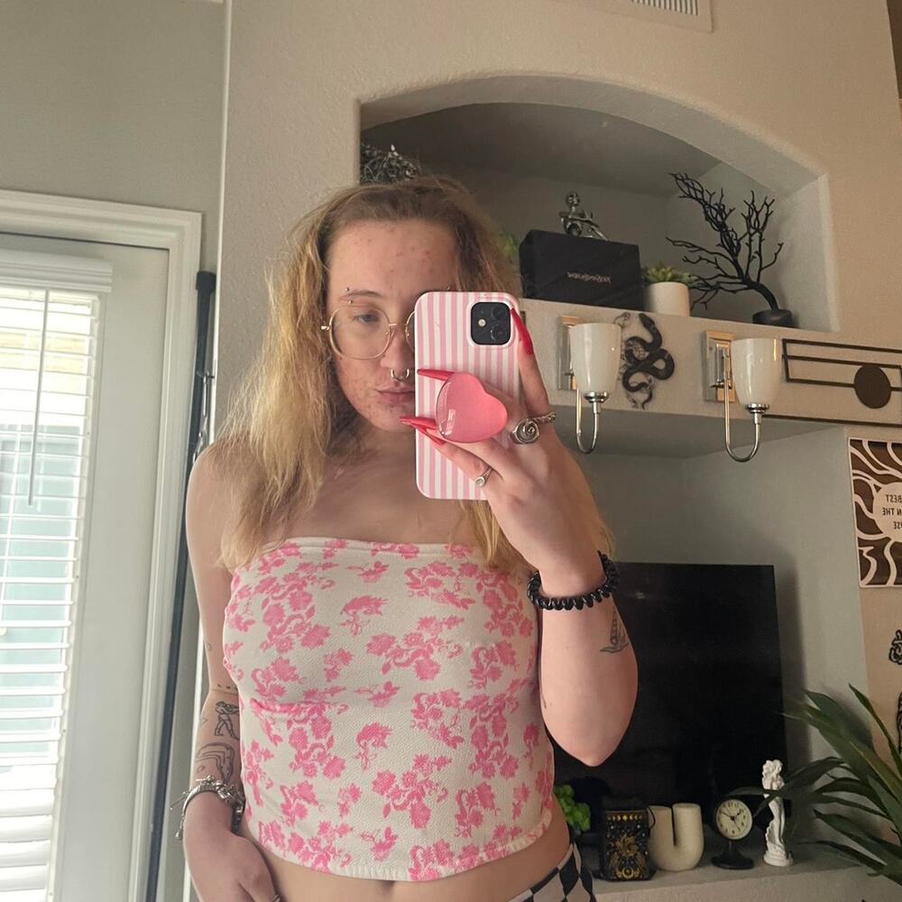 Pink and white floral tube top